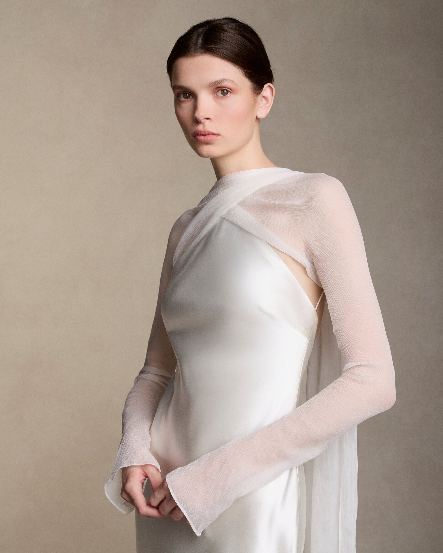 Mari with Crinkle Chiffon Sleeves